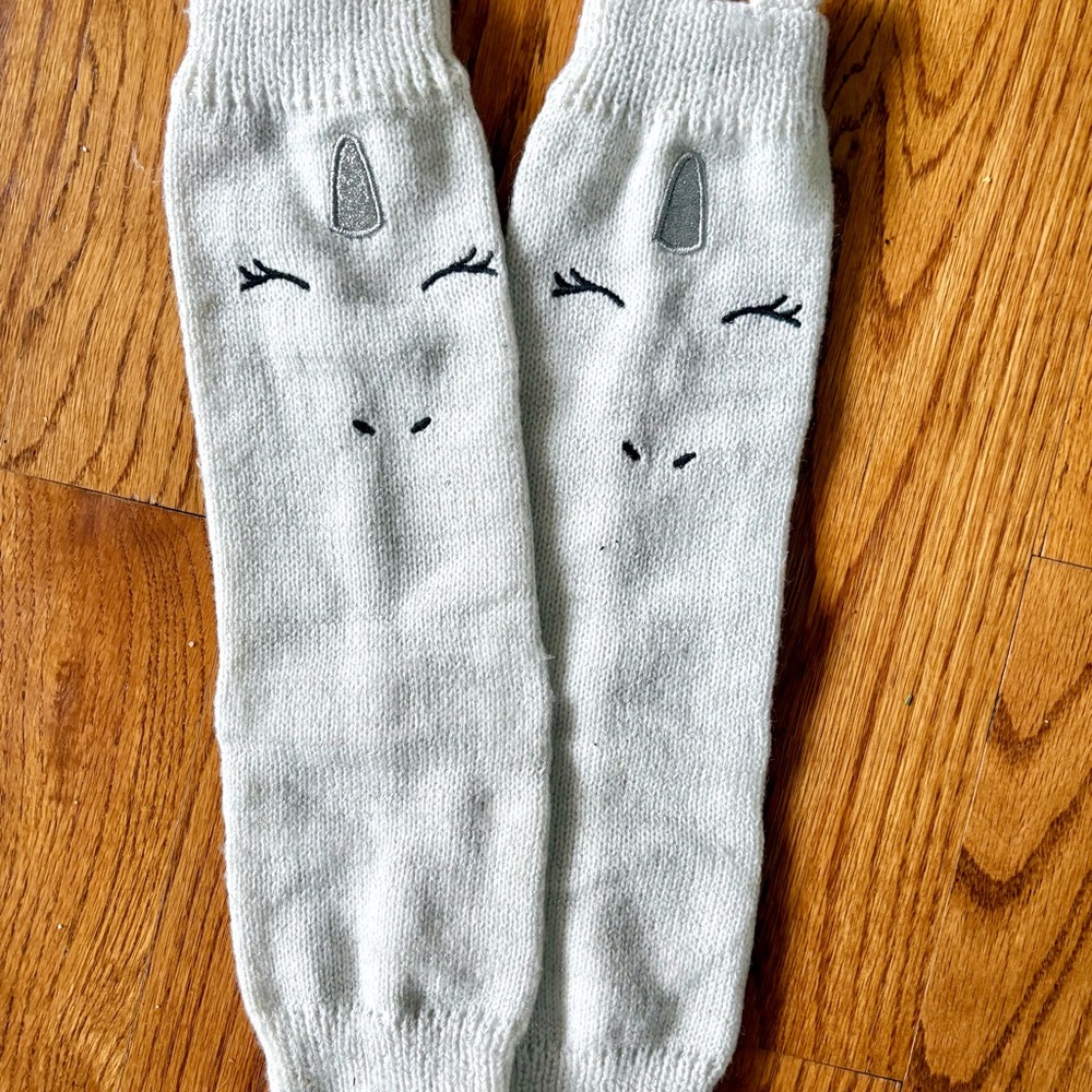 NWOT Girls Unicorn Leg Warmers - White & Silver Sparkle